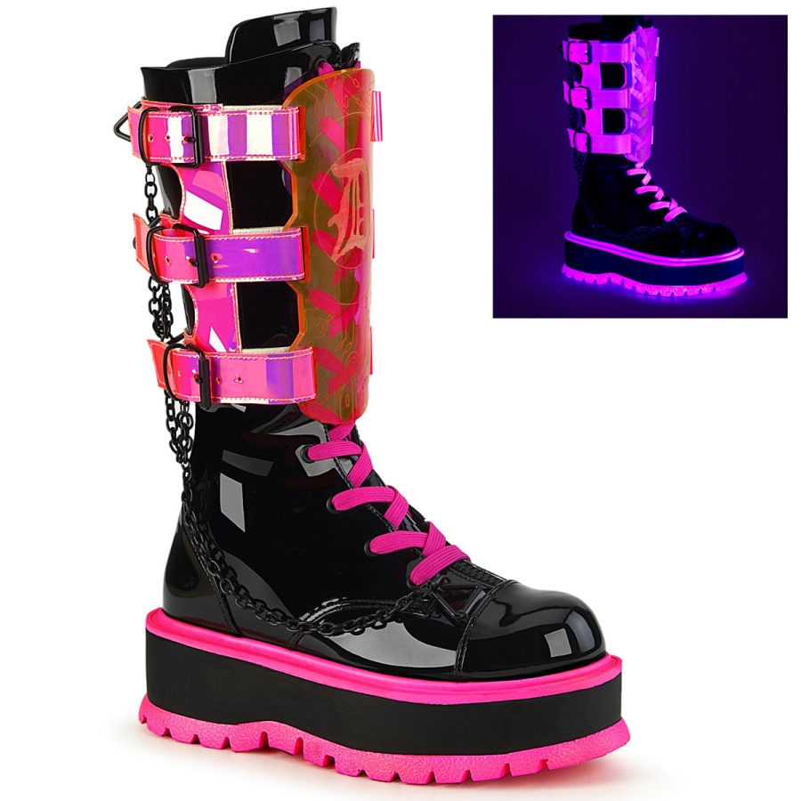 demonia_colombia_black_patent_u_v_neon_pink_slacker_156.jpg Demonia Colombia Black Patent-U V Neon Pink Slacker-156 - Image 1
