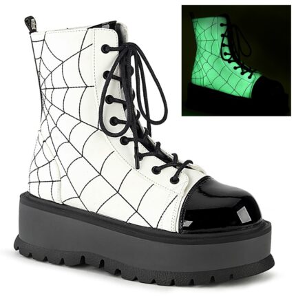 Demonia Colombia White Glow Vegan Leather Slacker-88