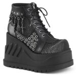Stomp-18 Demonia Colombia Black Vegan Leather-Gray Velvet